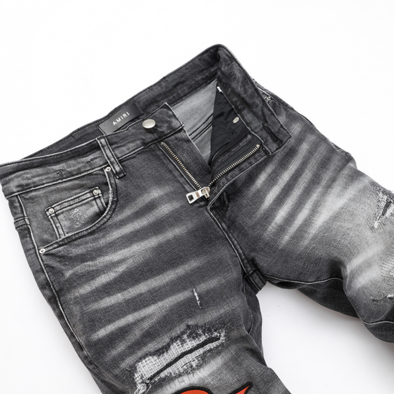 Amr Staggered Grey Logo Jeans