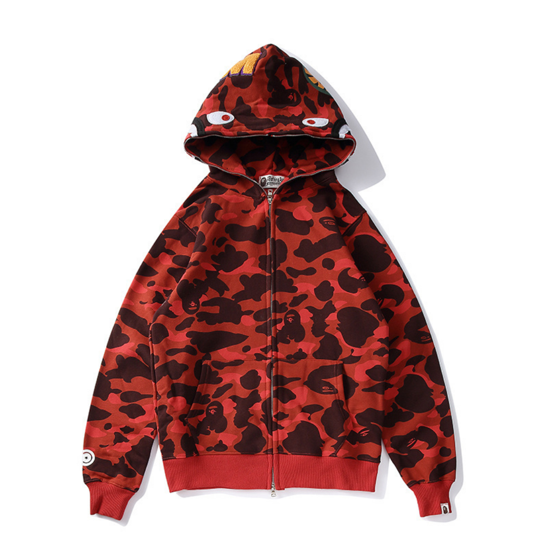 Bape Zip Hoodie Camo Negro Rojo
