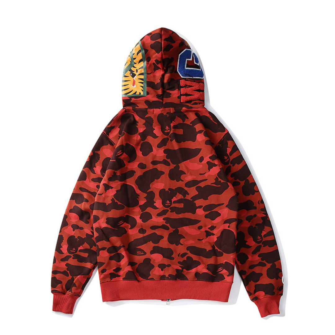 Bape Zip Hoodie Camo Negro Rojo