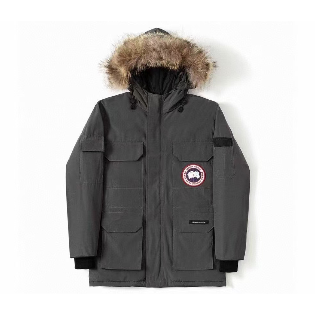 Goose Jacket Camo Negro Logo Rojo