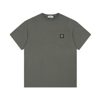 Camiseta Stone Island Gris Liso Verde Logo Blanco