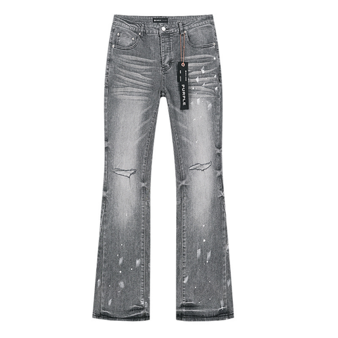 Purple Flared Jeans Lavado Claro Roturas 3