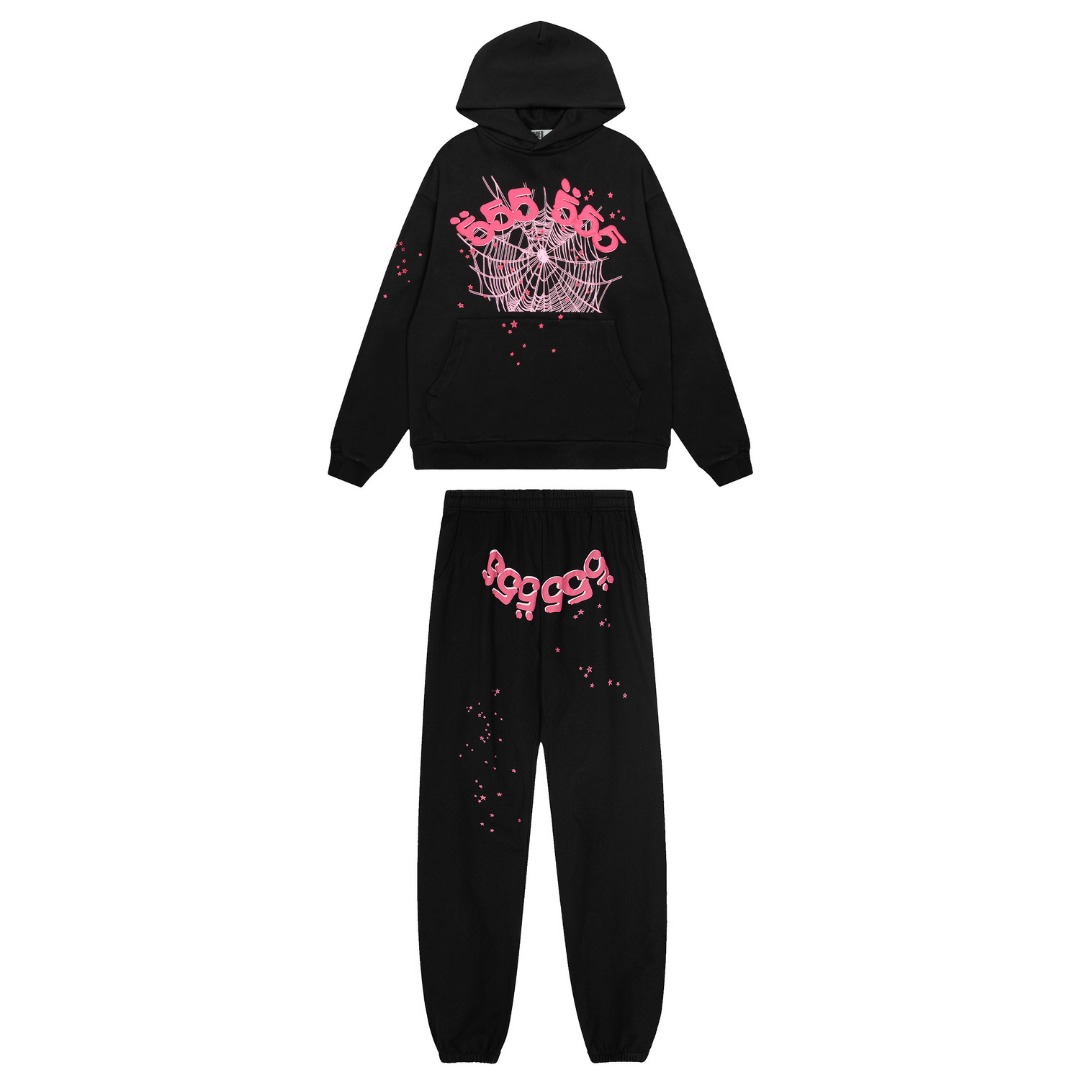 Conjunto Sp5der Negro Logos Rosa