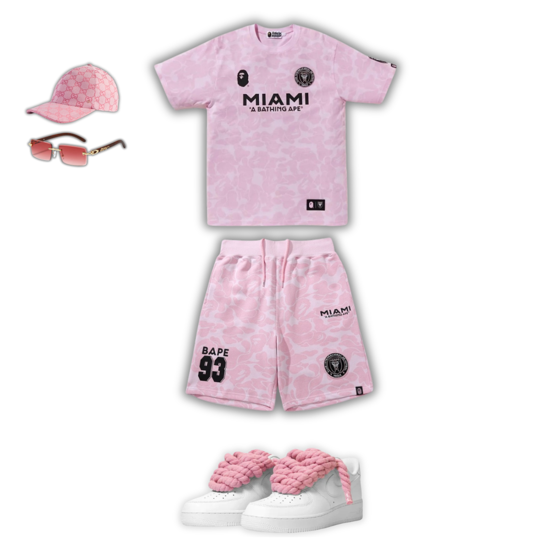 Outfit BB + Bag + Cap + Sunglasses + Sneakers Camo Rosa