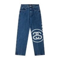 Stussy Jeans Azul Logo Blanco
