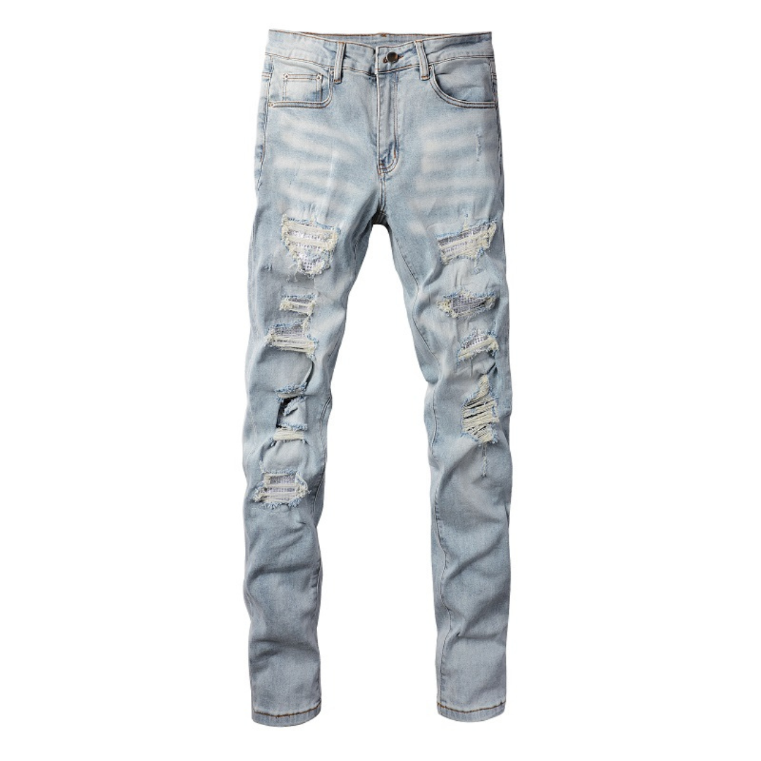 Amr Light Blue Patch Jeans Azul