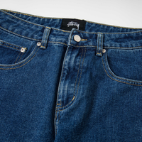 Stussy Jeans Azul Logo Blanco