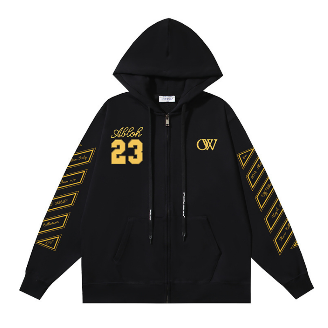 Off-White Off-W Monogram Zip Hoodie Gris Sobre Negro