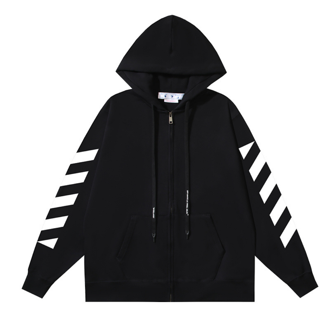 Off-White Off-W Monogram Zip Hoodie Negro Aristas Blancas