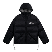 Stussy Puffer Jacket Negro Logo Blanco