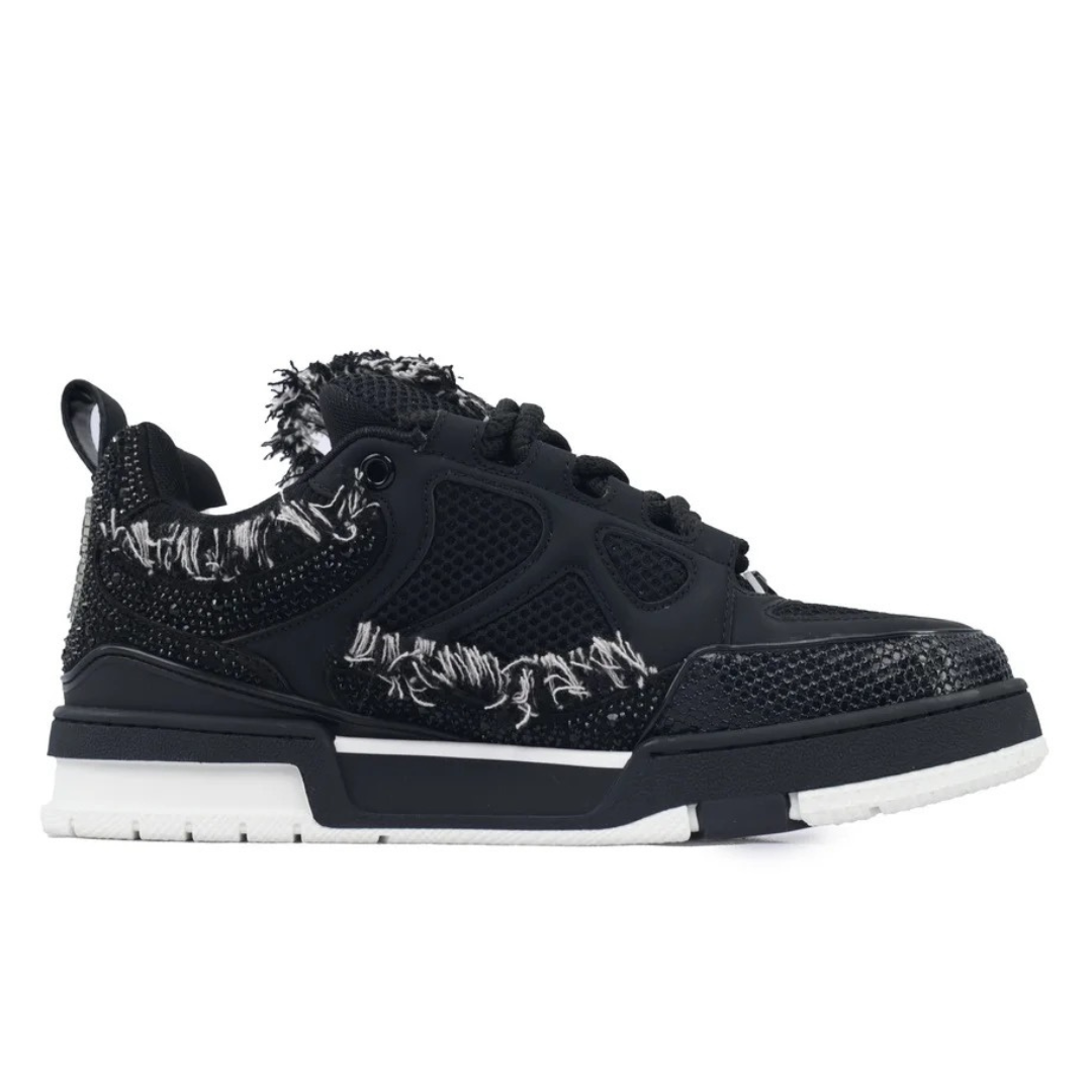 Skater Horse Hair Diamonds Negro Bordado Floral