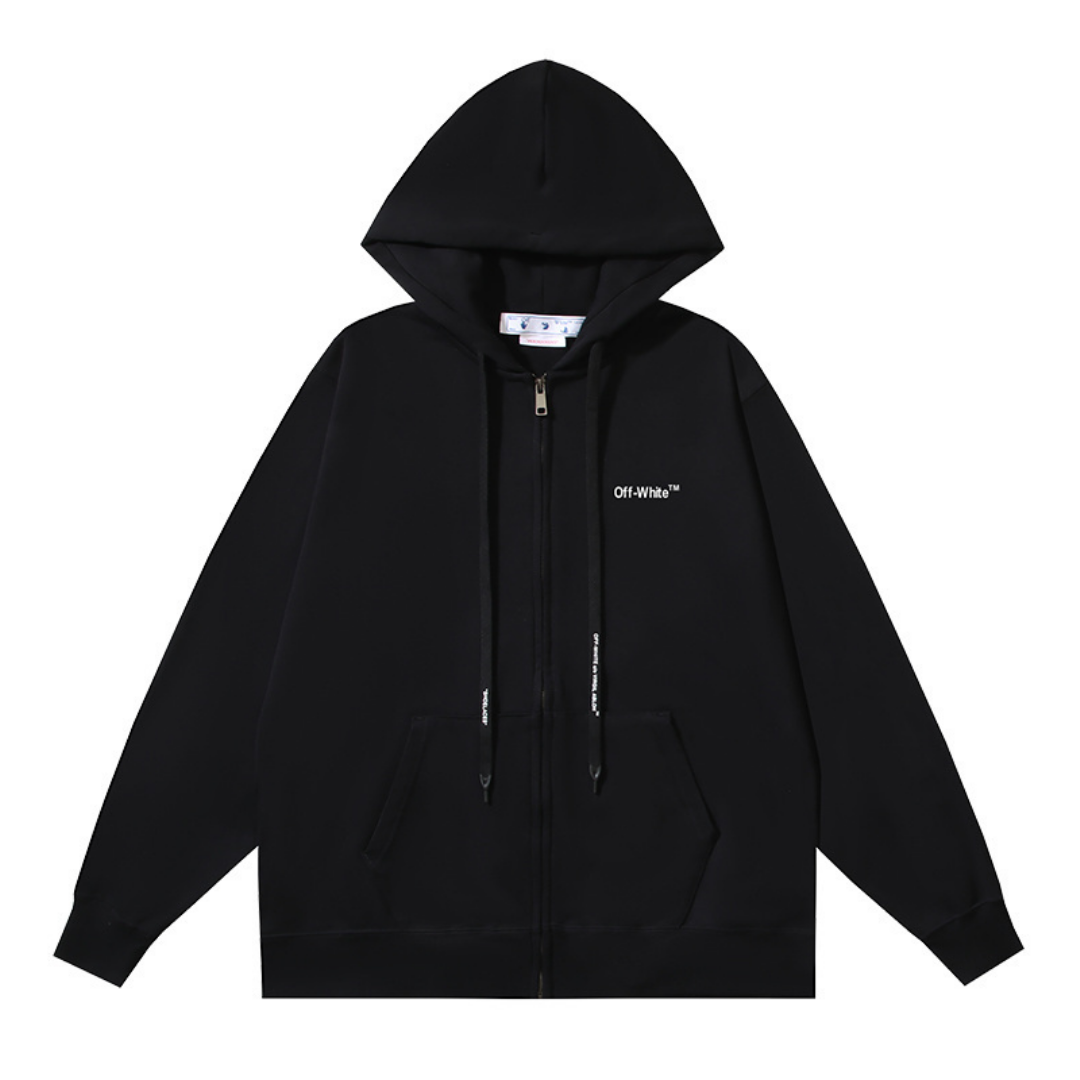 Off-White Off-W Monogram Zip Hoodie Negro Sigue Lineas
