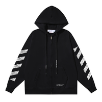 Off-White Off-W Monogram Zip Hoodie Negro Bandas Blancas