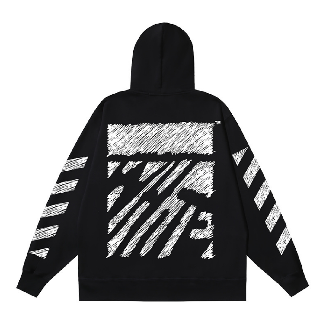 Off-White Off-W Monogram Zip Hoodie Negro Bandas Blancas