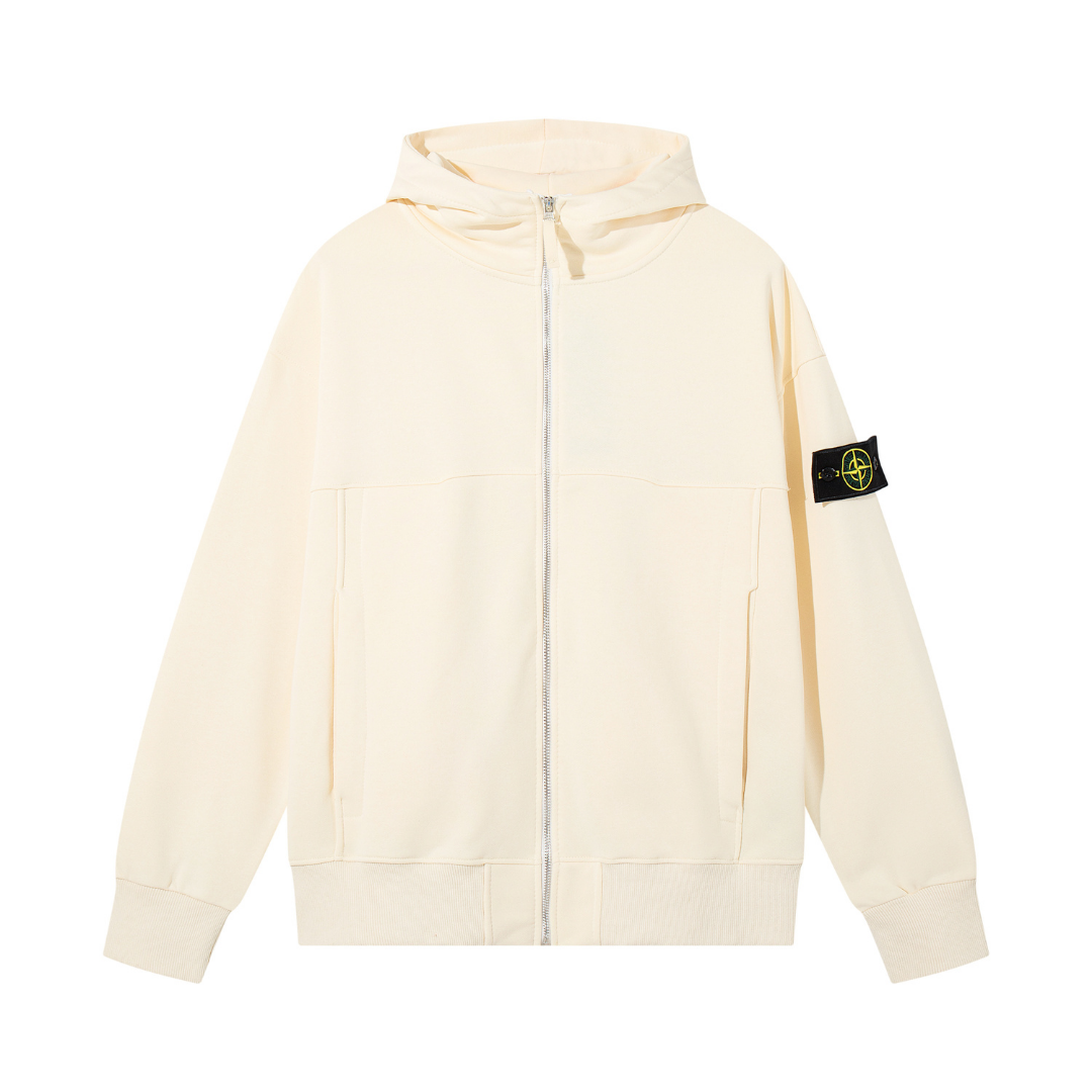 Buzo Stone Island Liso Beige Logo Negro