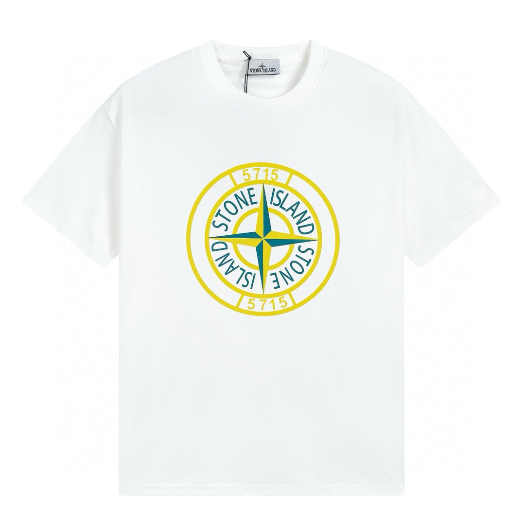 Camiseta Stone Island Blanco Liso Blanco Punto Naranja