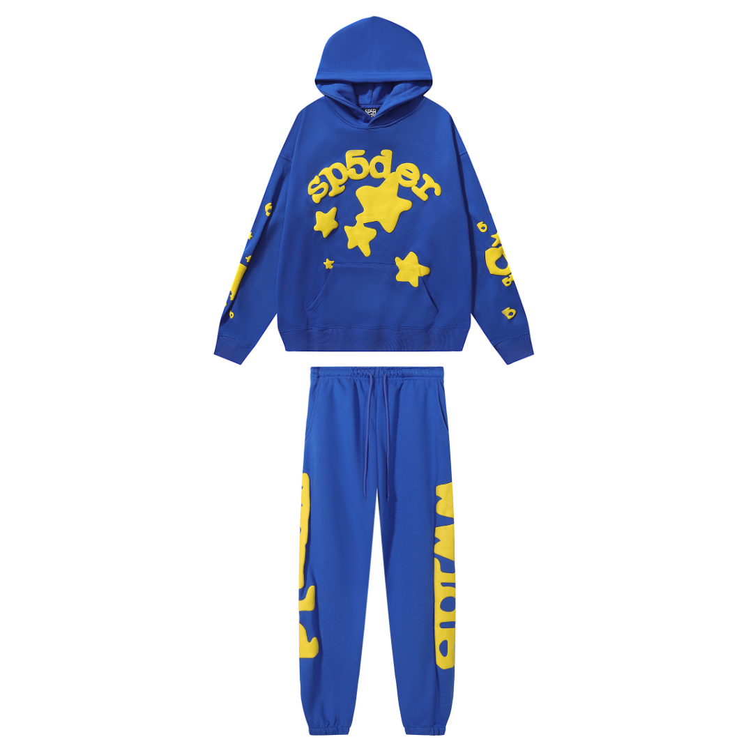 Conjunto Sp5der Azul Azul Estrellas Amarillas