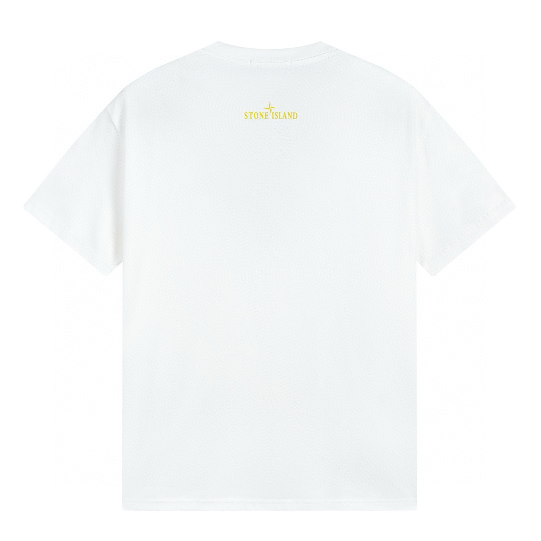 Camiseta Stone Island Blanco Liso Blanco Punto Naranja
