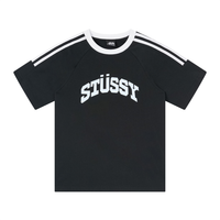 Camiseta Stussy Negro Logo Rayas Blancas