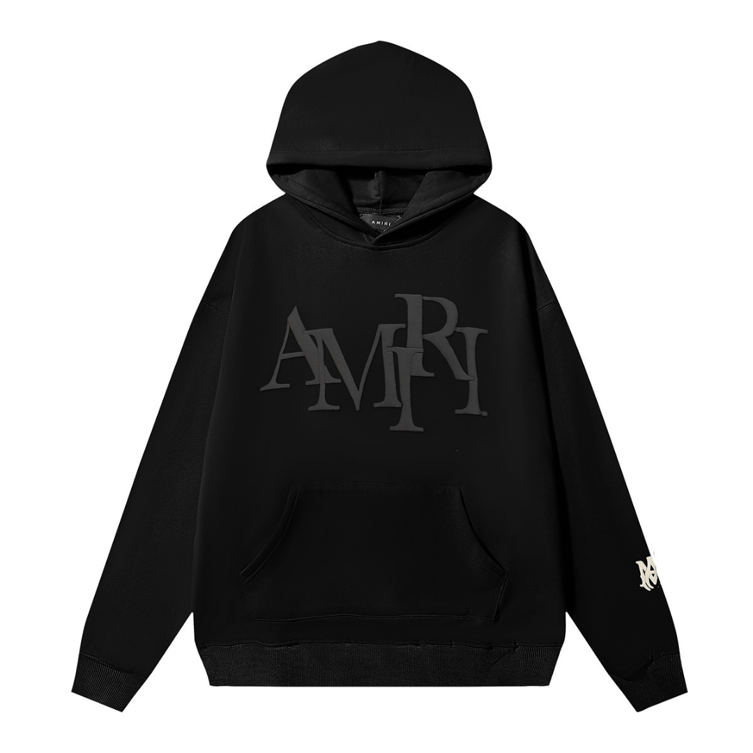 Amr Staggered Hoodie Grises Monograma