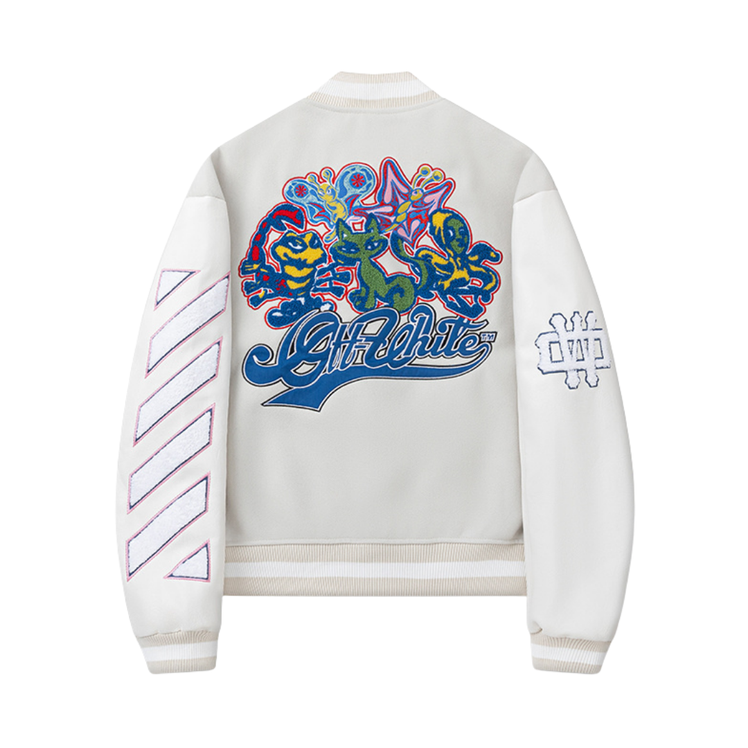 Off-White Off-W Varsity Jacket Cremoso Motivo Rosa