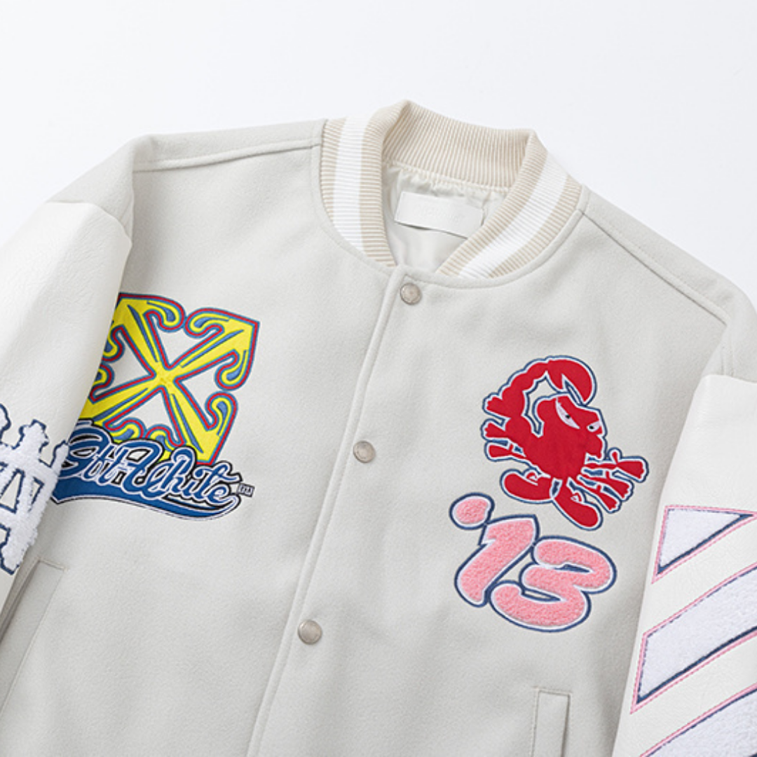 Off-White Off-W Varsity Jacket Cremoso Motivo Rosa