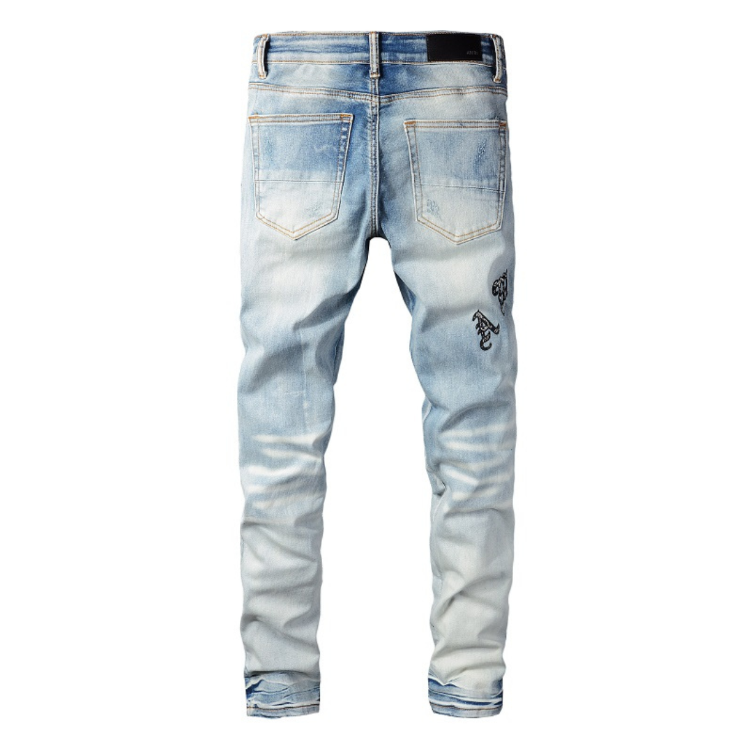 Amr Blue Distressed Jeans Azul