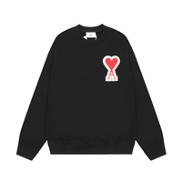 Ami Hoodie Liso Negro Logo Rojo