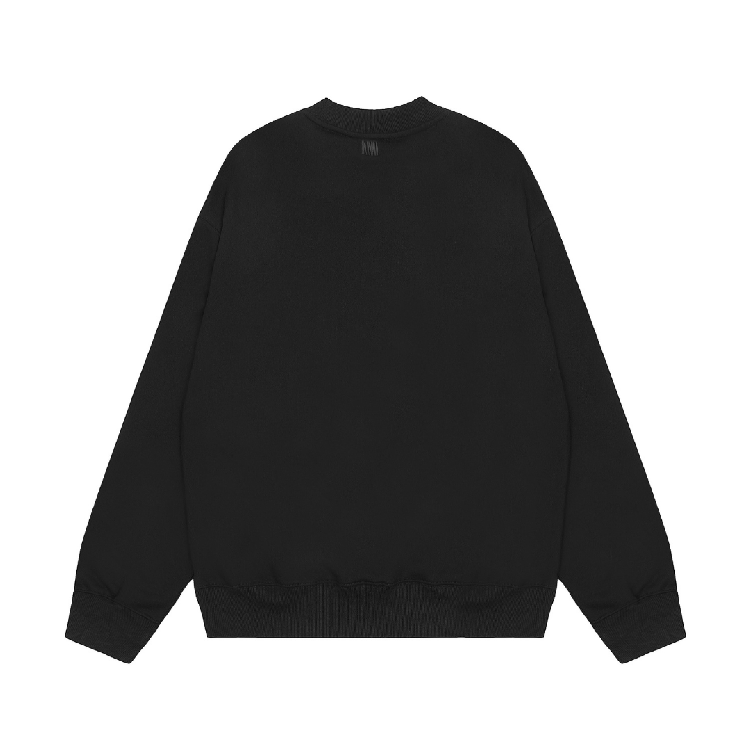 Ami Hoodie Liso Negro Logo Rojo