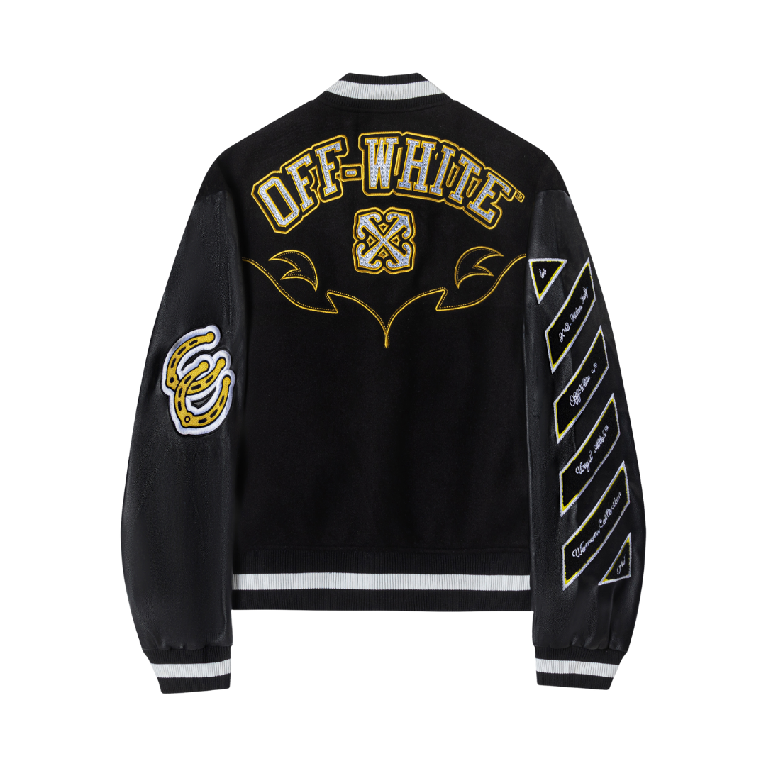 Off-White Off-W Varsity Jacket Negro Estrellas Amarillas