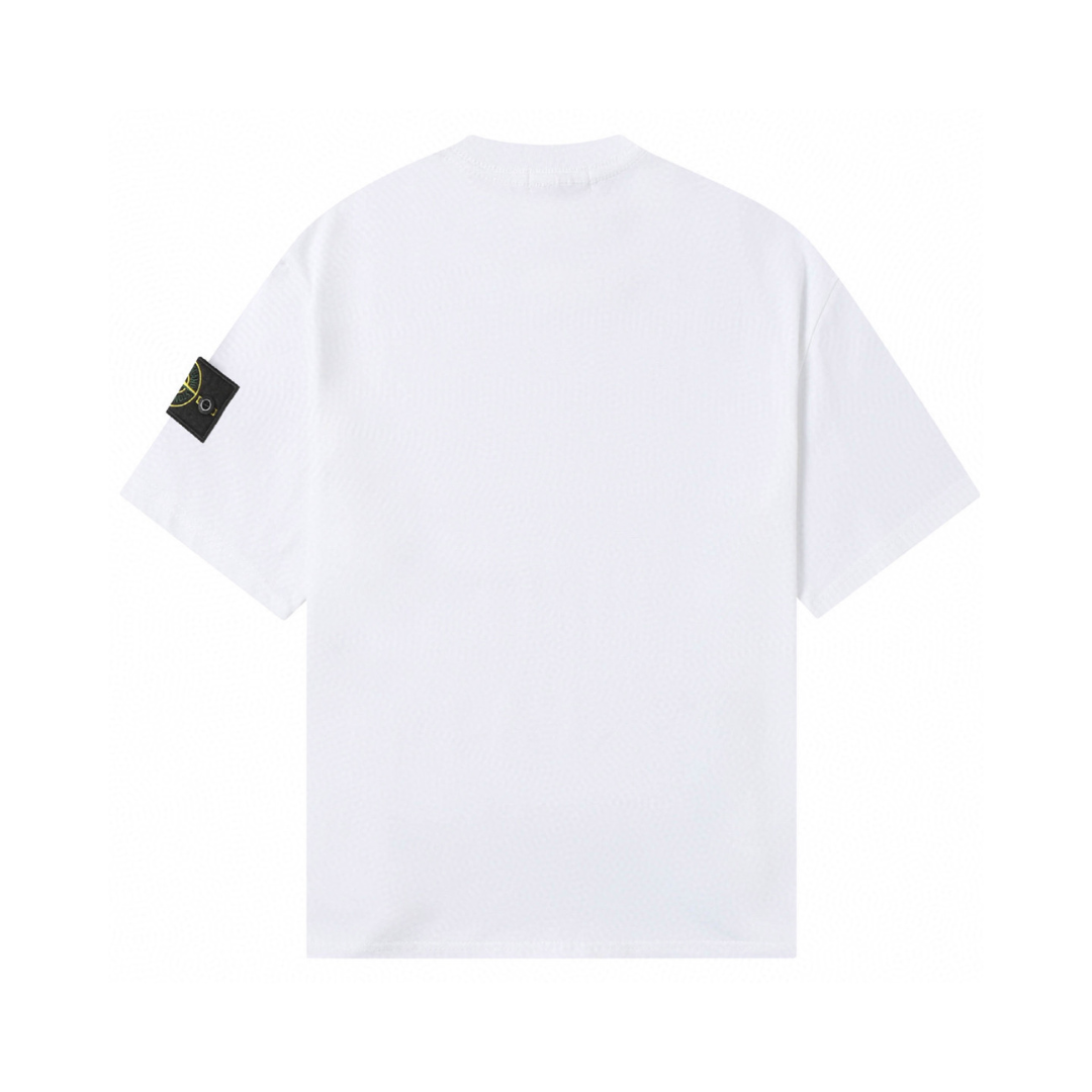 Camiseta Stone Island Blanco Liso Blanco Logo Negro