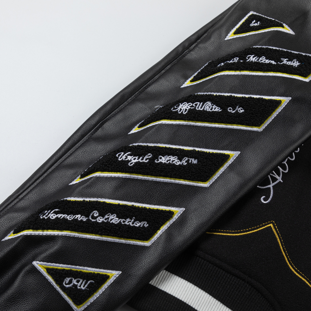 Off-White Off-W Varsity Jacket Negro Estrellas Amarillas