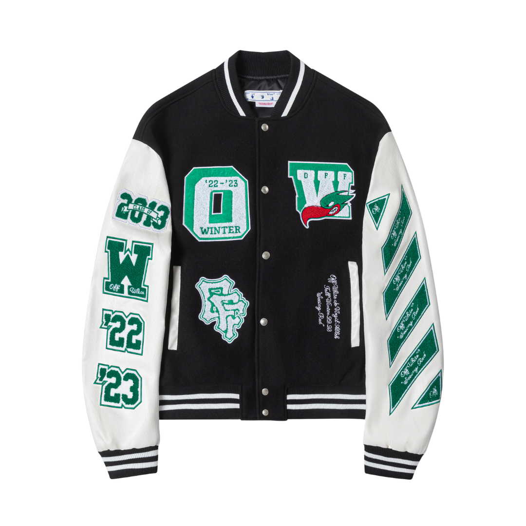 Off-White Off-W Varsity Jacket Negro Verde Mapa Blanco