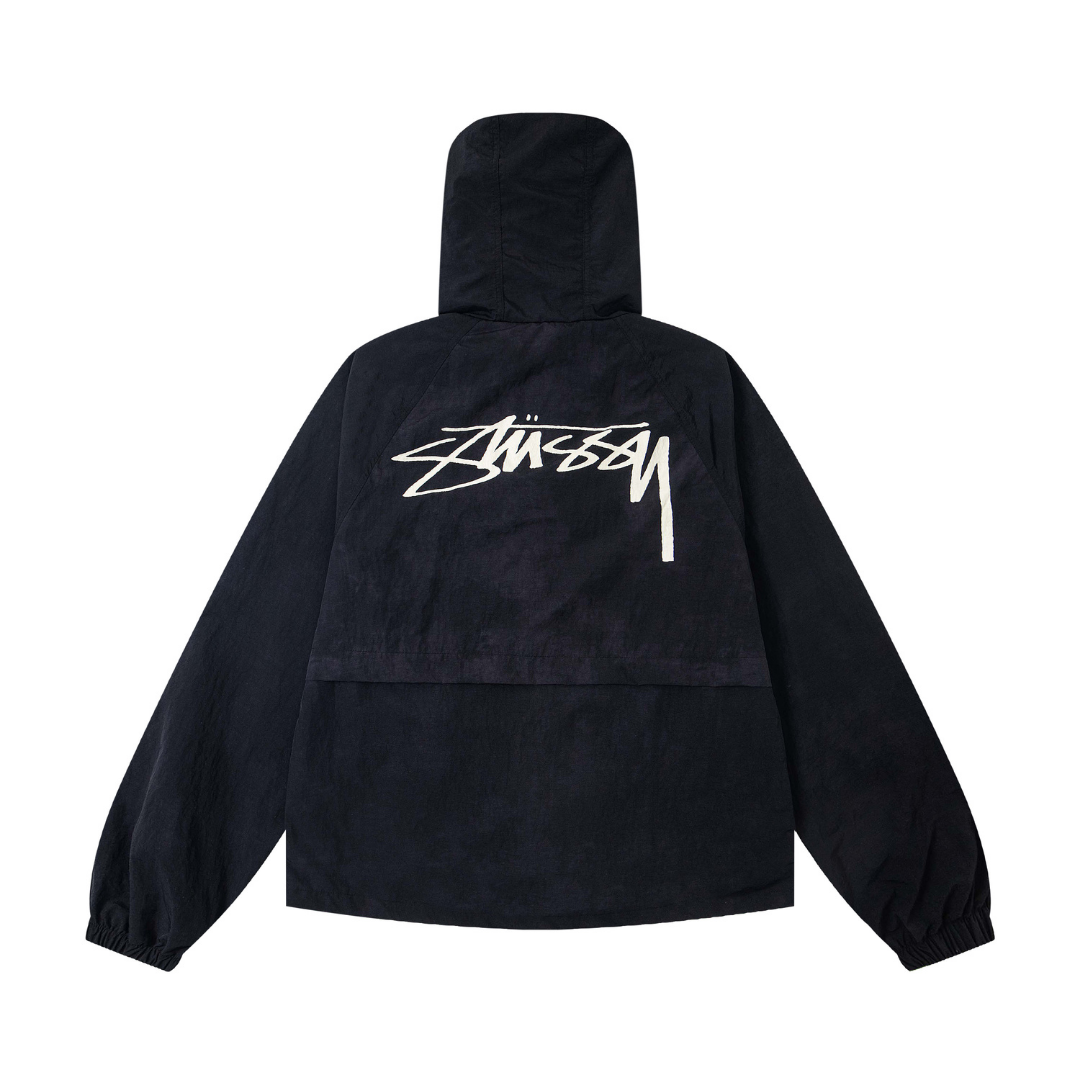 Stussy Jacket Negro Logo Blanco