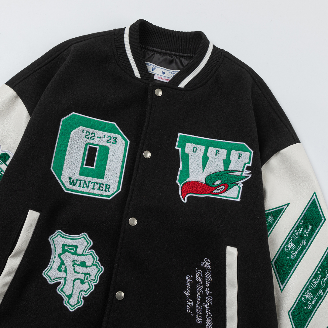 Off-White Off-W Varsity Jacket Negro Verde Mapa Blanco