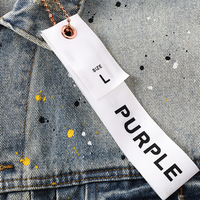 Pantalon Purple Brand Azul Desgaste Letras Amarillo