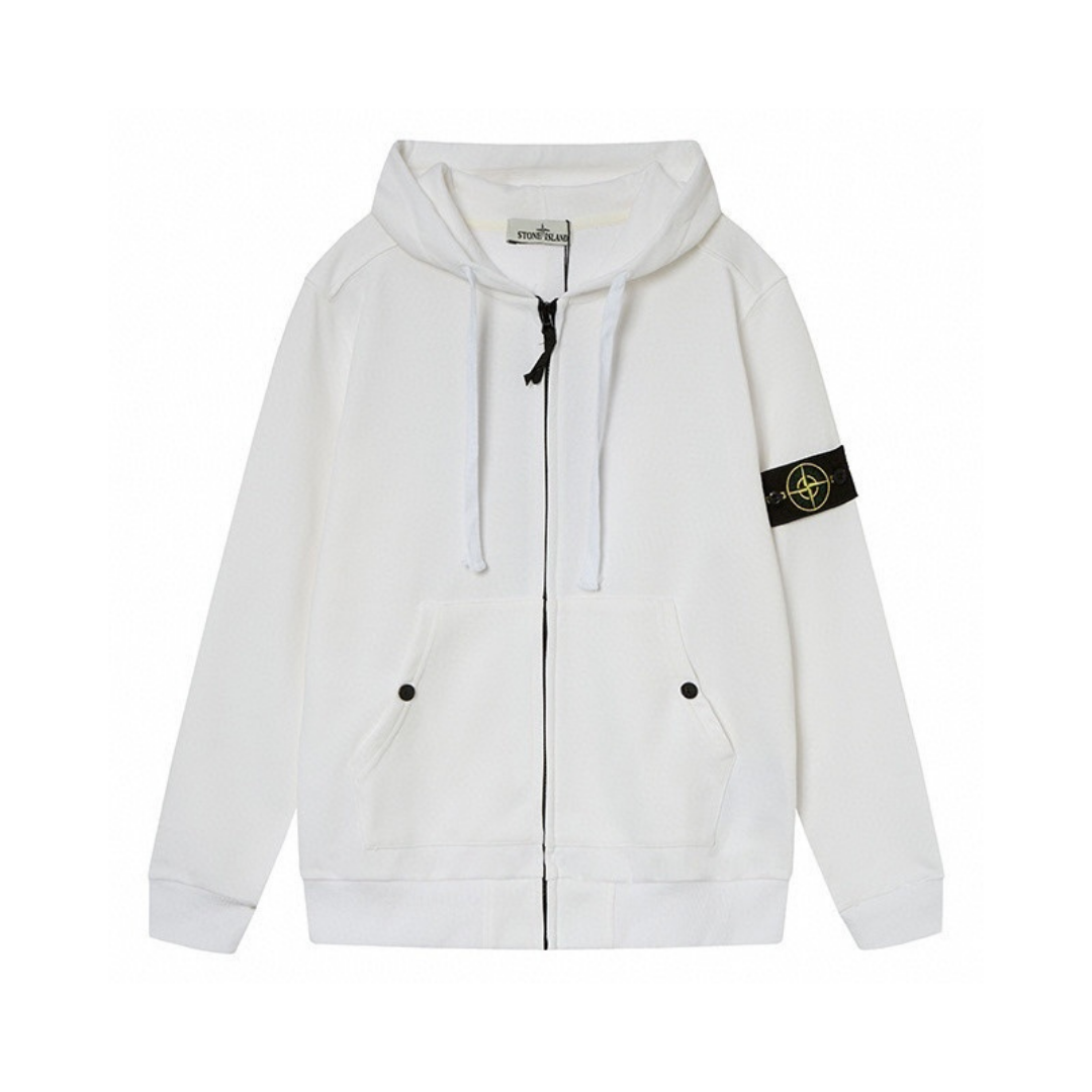 Buzo Stone Island Blanco Blanco Logo Negro