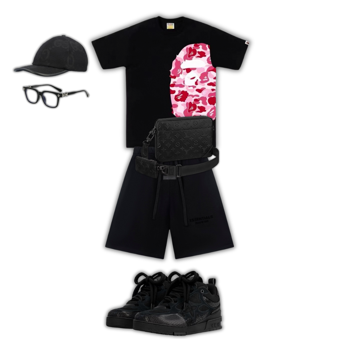 Outfit BB + Bag + Cap + Sunglasses + Sneakers Camo Rosa 2