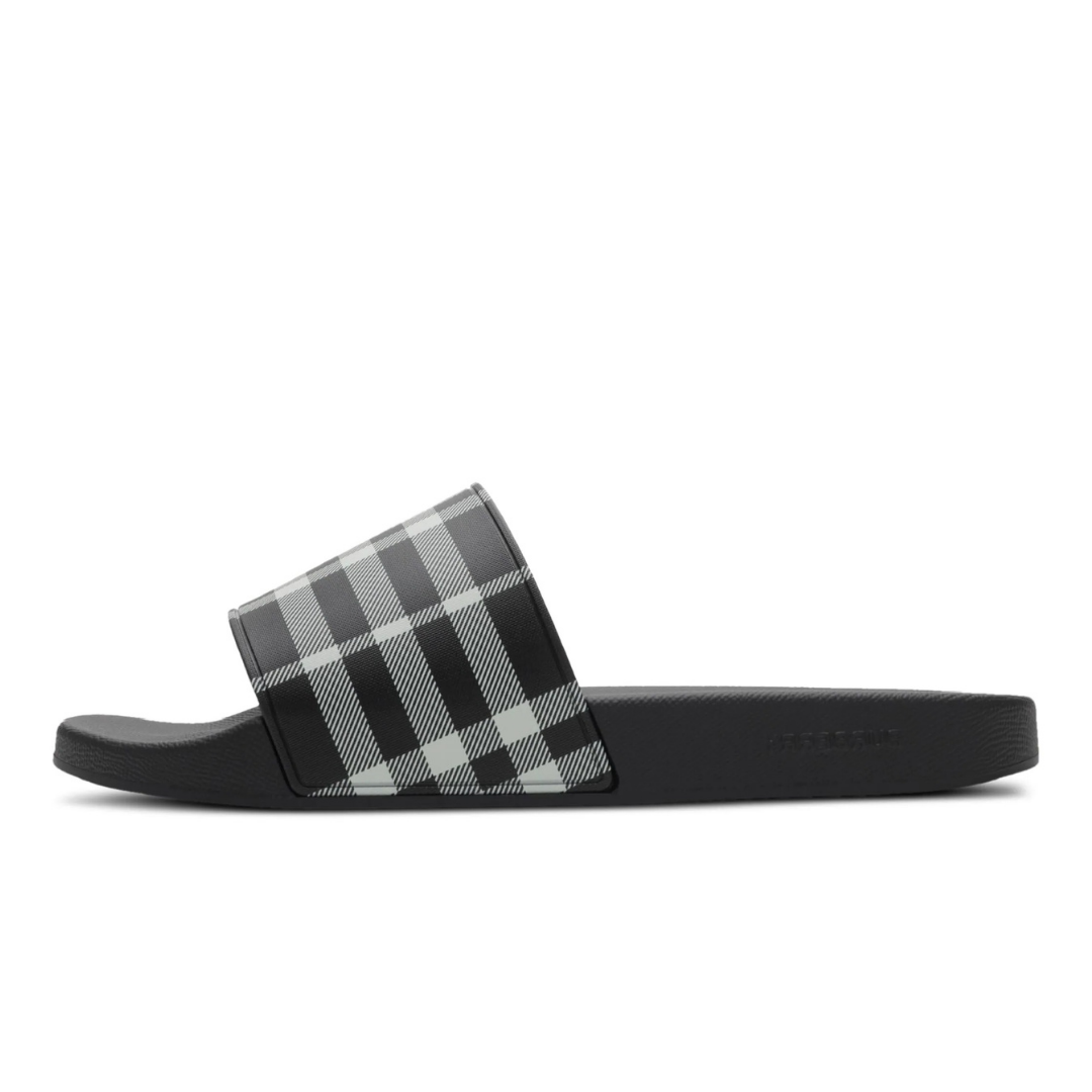 Slides Monochromatic Plaid Blanco