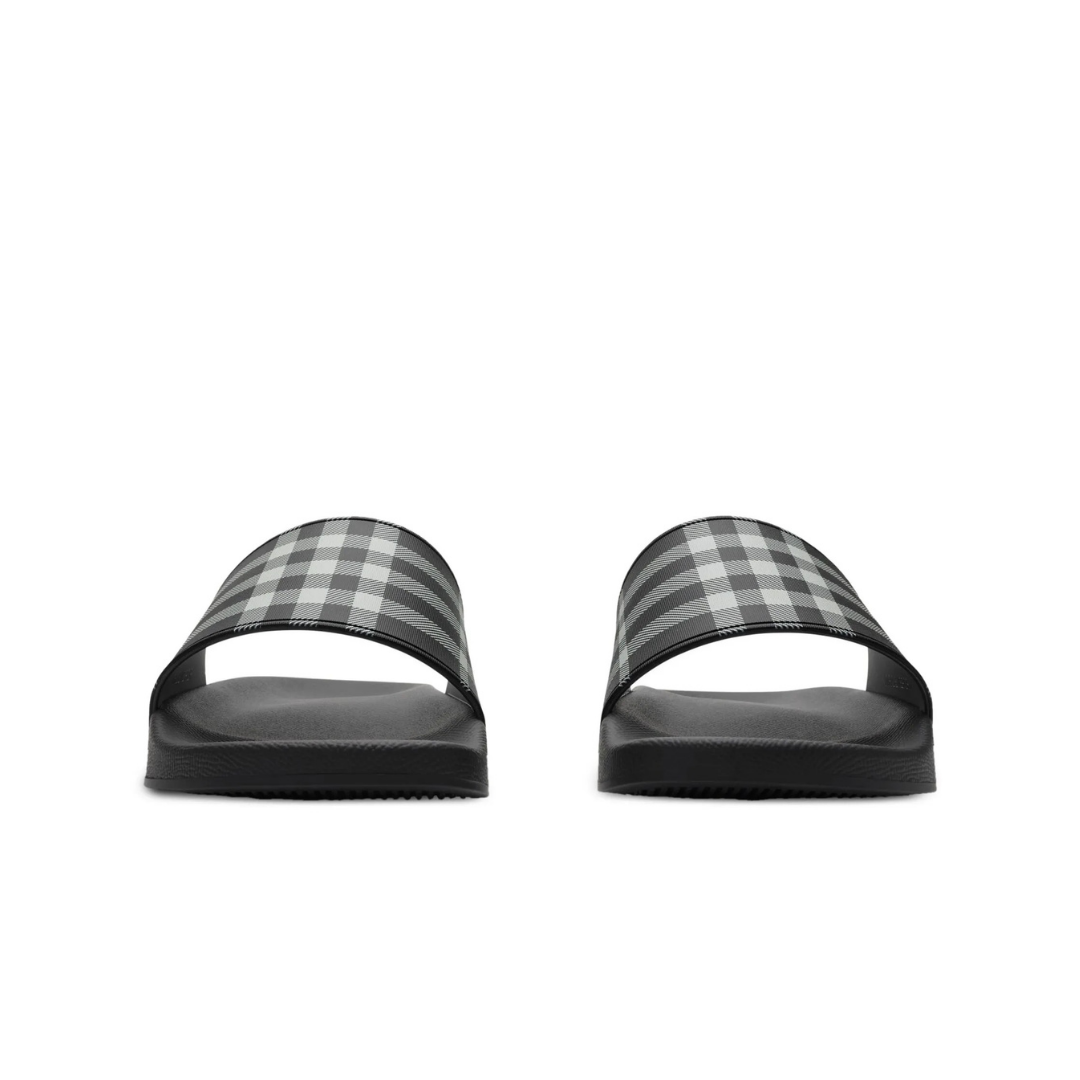 Slides Monochromatic Plaid Blanco