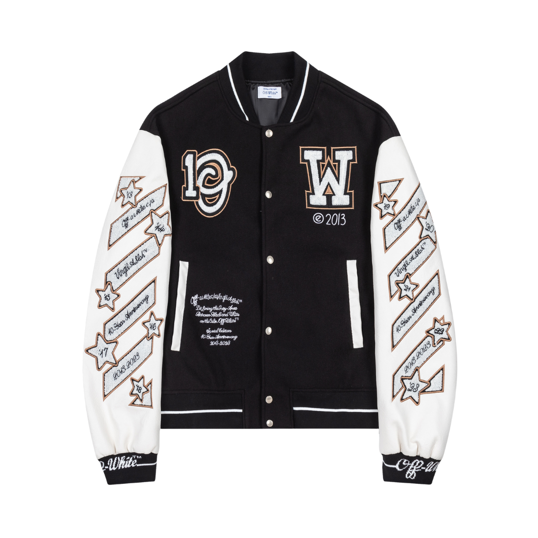 Off-White Off-W Varsity Jacket - Negro Estrellas Blanco Negro