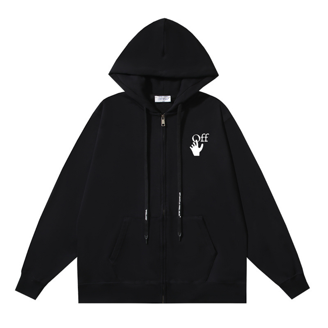 Off-White Off-W Monogram Zip Hoodie Liso Negro Logo Blanco