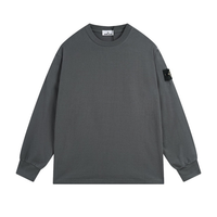 Buzo Stone Island Gris Liso Negro Logo Rojo