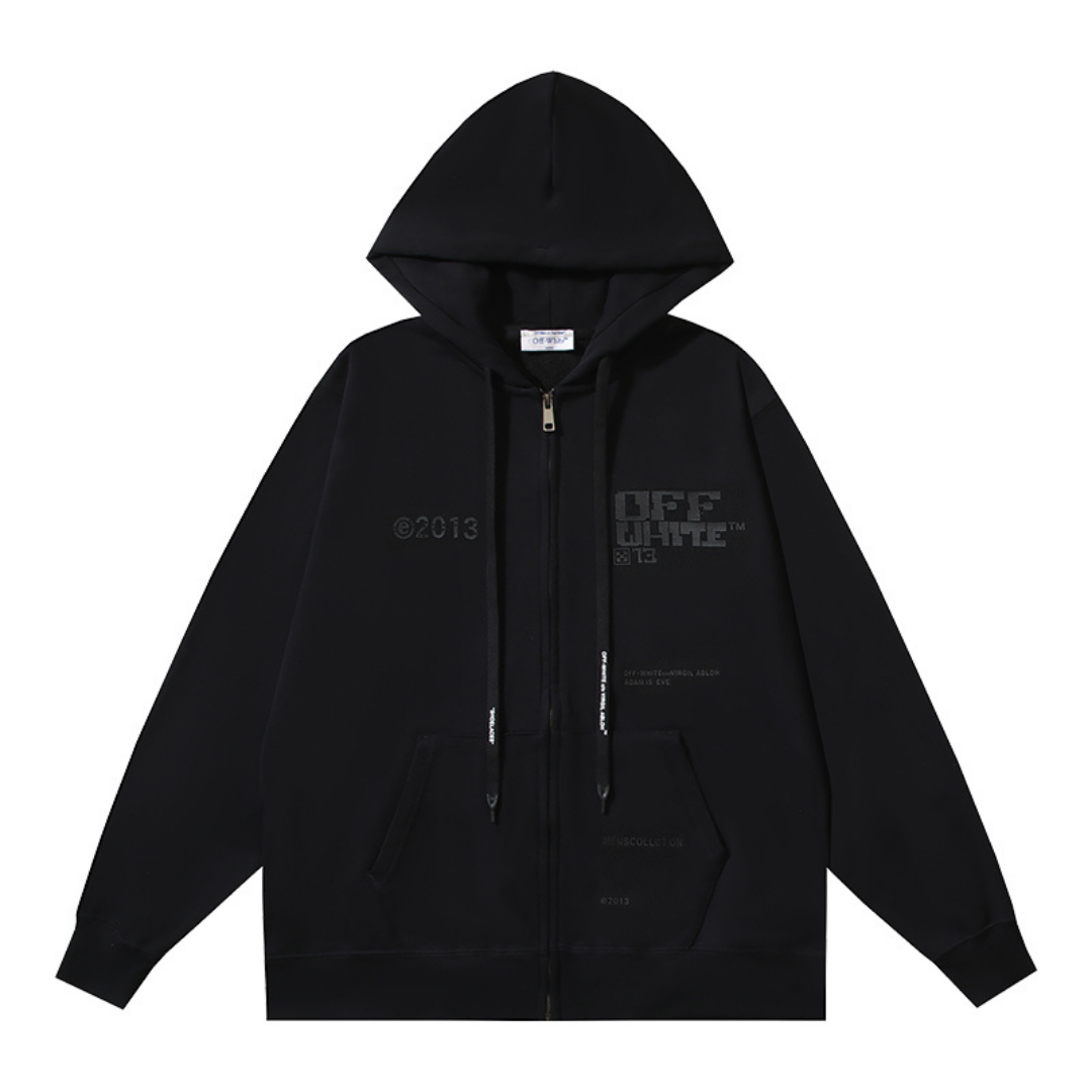 Off-White Off-W Monogram Zip Hoodie Café Con Negro