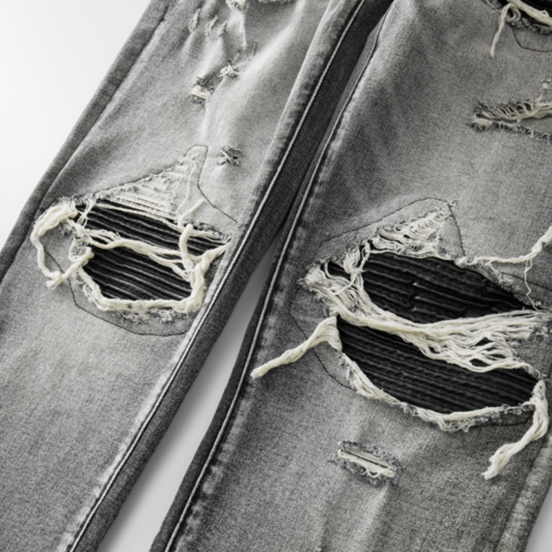 Amr Patch Ripped Grey Jeans