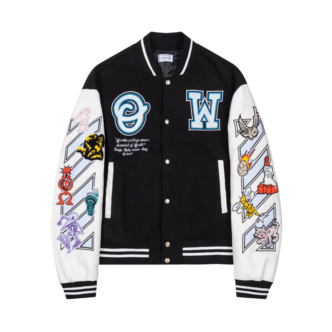 Off-White Off-W Varsity Jacket Negro Blanco