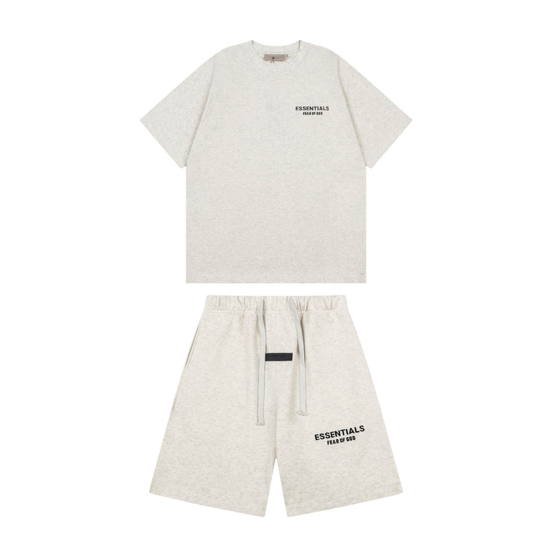 Essentials Short Set Liso Blanco Logo Negro