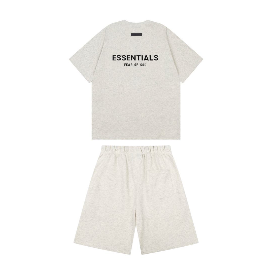 Essentials Short Set Liso Blanco Logo Negro