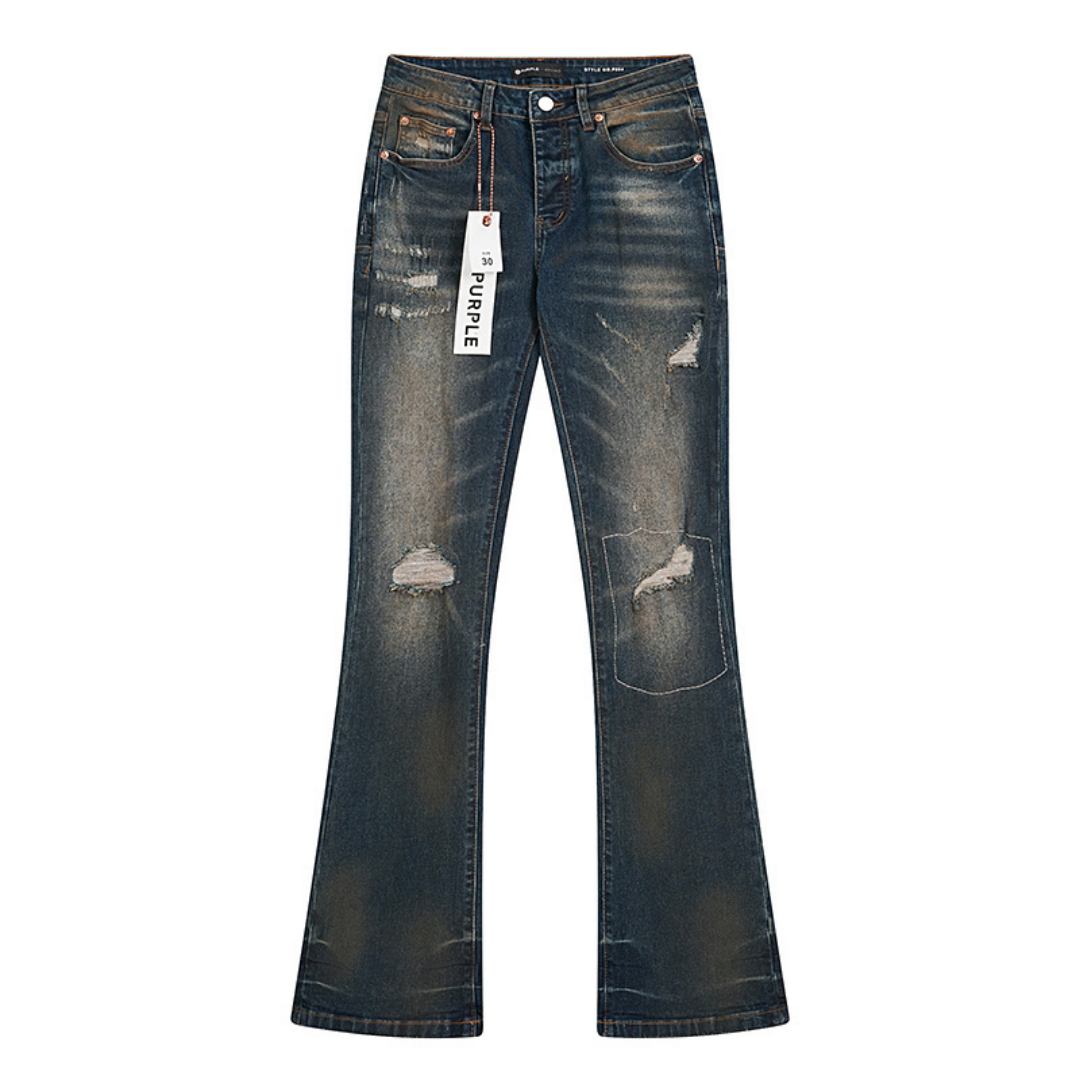 Purple Flared Jeans Lavado Claro Roturas