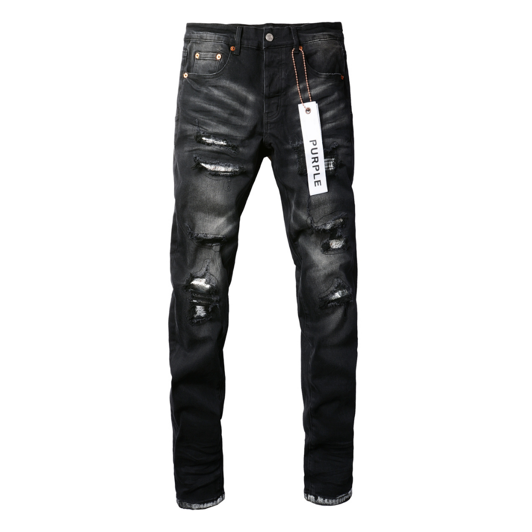 Purple Gradient Black Jeans Liso Negro Roturas